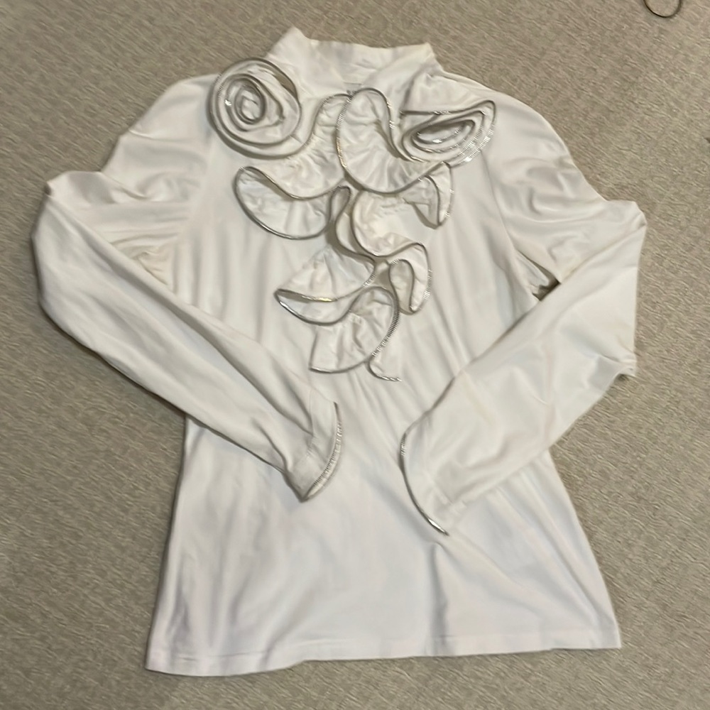 Anne Fontaine, long sleeve, white shirt blouse with embellished flowers